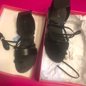 Flat Jesus tie up sandal black leather